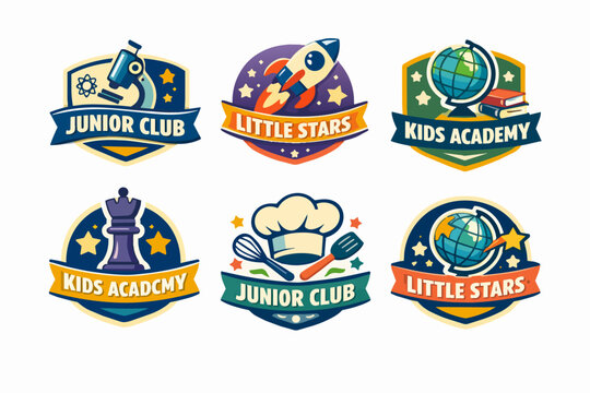 Education and learning badges for kids academy and junior club activities