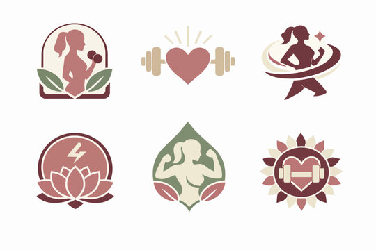 Collection of female fitness, wellness, and gym logos symbolizing health