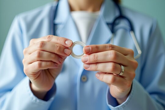 Close-up of Doctor Showing Details of Diaphragm Contraception Device