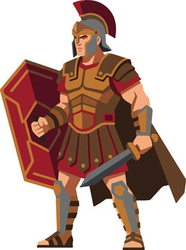 Roman Soldier Holding Sword and Shield