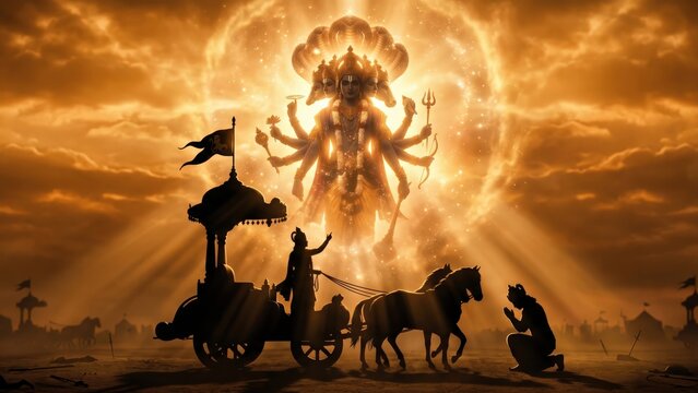 Lord Krishna Revealing Vishwaroop to Arjuna Cinematic Artwork