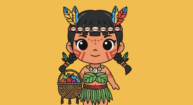 Cartoon girl in native american costume.