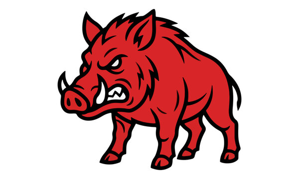 Red Wild Boar Mascot Vector Illustration Isolated on White