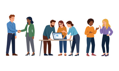 Obraz premium Diverse Business People Collaborating and Shaking Hands Illustration