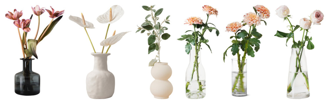 PNG Elegant floral vase arrangement element set on transparent background