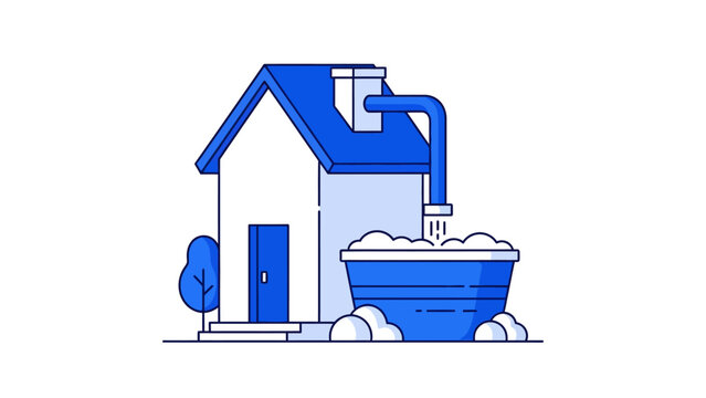 Minimalist House Illustration with Water Pipe and Outdoor Bubble Tub, Flat Vector for Sustainable Living and Eco-Friendly Architecture