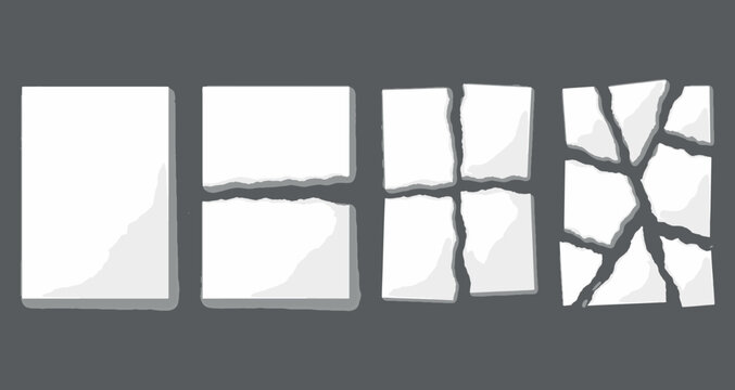 Broken Paper Sheet Progression Set With Ripped Torn And Shattered Rectangular Pieces Hand Drawn Vector Illustration