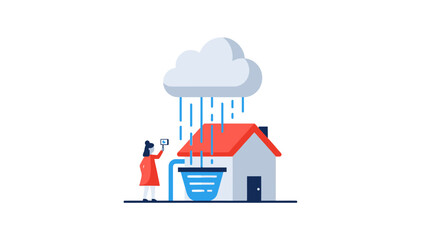 Fototapeta premium Rainwater Harvesting System Illustration for Sustainable Living and Eco-Friendly Home Water Conservation Concept