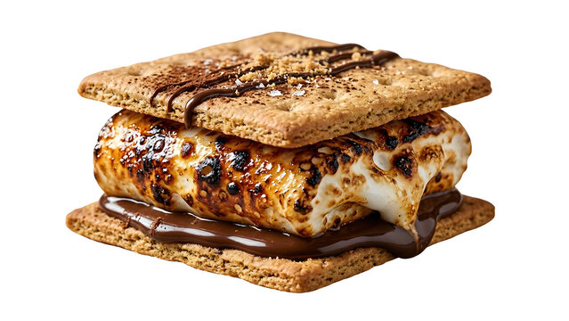 A gourmet s'mores dessert with toasted marshmallows, melted chocolate, and graham crackers, artfully assembled, isolated on transparent background