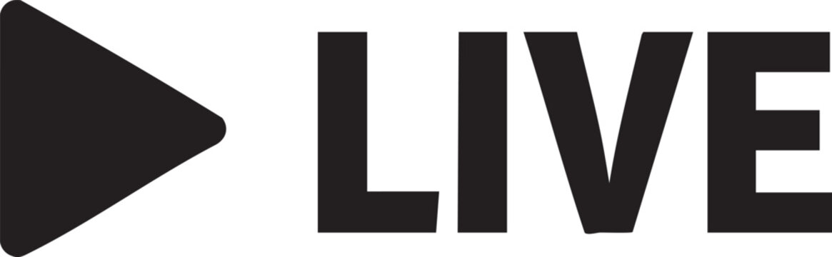 Play button, live icon, black play symbol, video start button, media playback