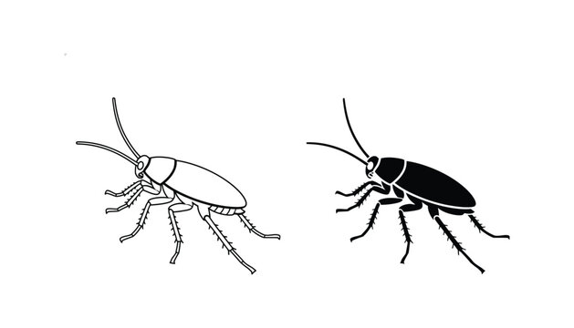 Realistic cockroach insect vector icon set with detailed outline and solid black graphic styles for pest control and biology study concepts isolated on white background