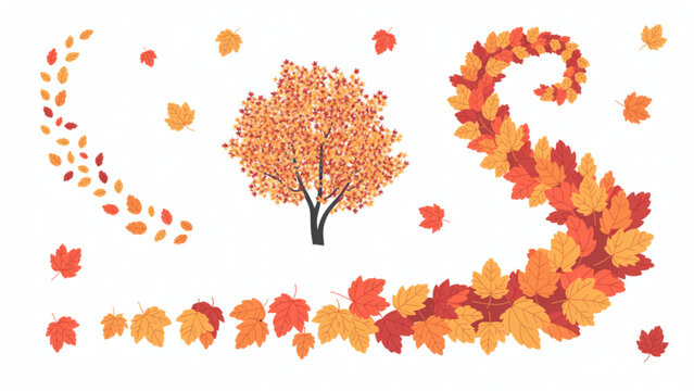 Fall decor elements set with autumn leaves pumpkins acorns and seasonal nature objects vector illustration for decorative design use