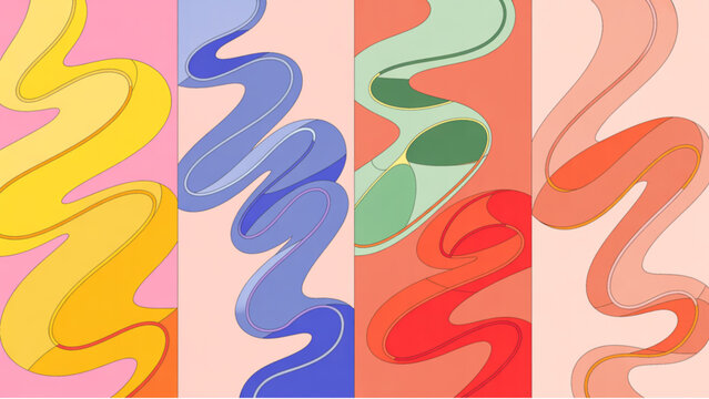 Modern wavy abstract banner set for social media ads and celebration design with colorful dynamic shapes for promotional flyer and cover backgrounds
