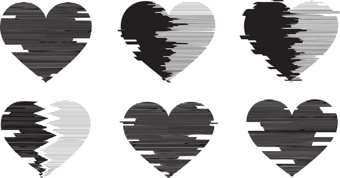 Broken Heart Symbols in Black and White Colors
