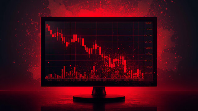 A declining stock market graph displayed on a computer monitor screen