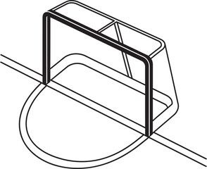 Fototapeta premium Minimalist black and white line art vector of a soccer goal on a pitch. Perfect for sports icons, coaching diagrams, and clean athletic designs. Versatile flat illustration style.