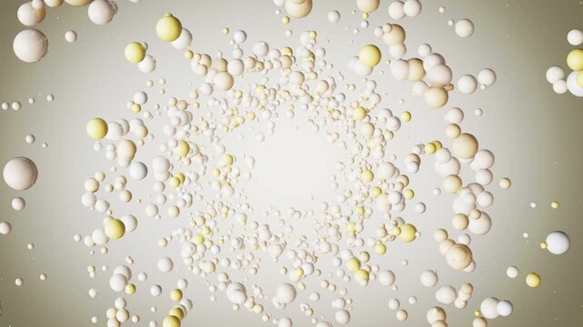 3D animation of milk molecular fusion: creamy bubbles with DHA, calcium. Simulating nutrient absorption for infant formula, dairy, cosmetics, and food products.