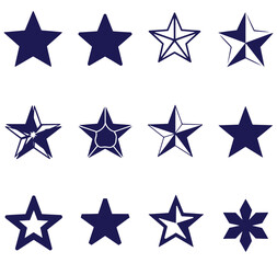 Obraz premium Collection of various star shapes and designs on white background