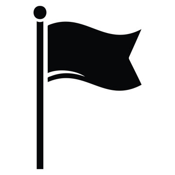 Black flag silhouette waving on flagpole, conceptual symbol for celebration, movement or award.