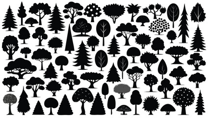 Diverse Tree Silhouettes Collection Against White Background Isolated © Kzaman