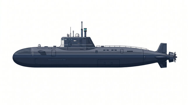 Flat vector illustration of a military submarine isolated on a white background