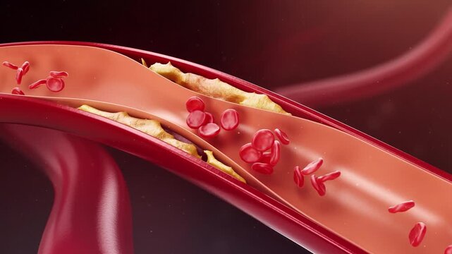 Blockage of brain blood vessels: thrombus formation, atherosclerotic plaque buildup, and vascular waste. Leads to stroke and cerebral infarction. 3D vascular disease concept.