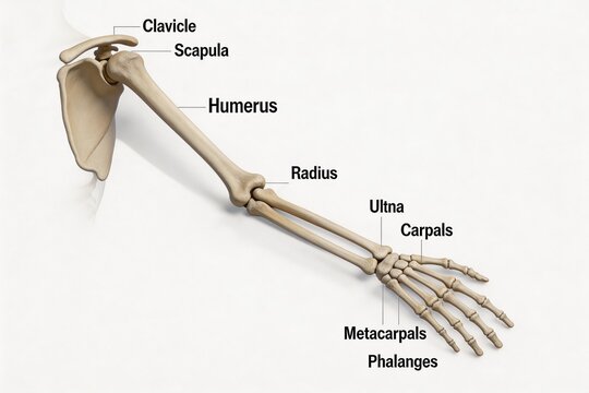 Human arm skeleton with bone labels
