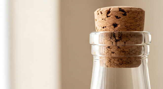 Closeup of glass bottle cork.