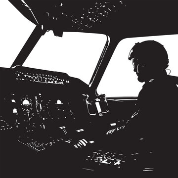 Pilot in cockpit of airplane, silhouette, Generative AI