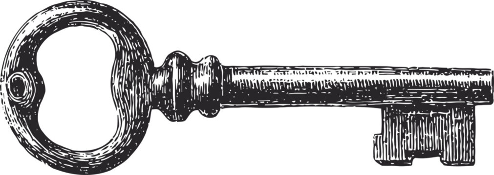 Vintage skeleton key illustration old fashioned antique key design with intricate details and metal texture