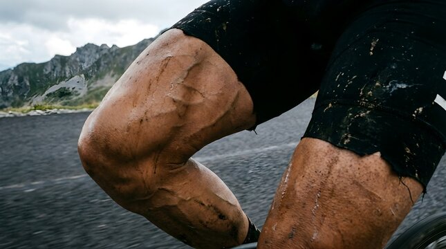 Cyclist's Intense Mountain Ride Caught in Close-up Action View