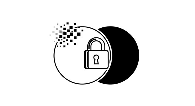 Digital Lock Icon with Data Fragmentation and Security Concept