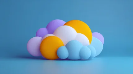 Colorful abstract cloud with blue, purple, and yellow spheres on a blue background © ZubVector