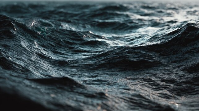 Dark ocean waves in motion under cloudy sky