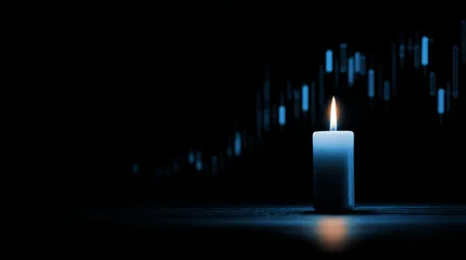 Lit candle with glowing flame against dark financial chart background © ZubVector