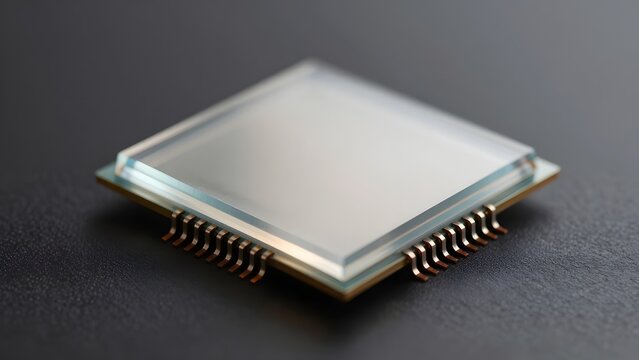 123. [STYLE] of superconducting quantum chips cooled to luminous near-zero with frosted glass and copper wiring, dramatic side rim light, ice blue and ivory duotone, charcoal gradient backdrop, macro