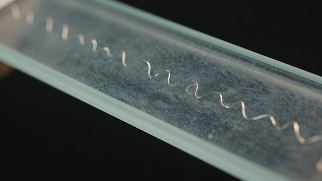 138. [STYLE] of quantum sensors detecting faint gravitational waves with frosted glass and silver wire, soft directional key light, cool teal and warm gold duotone, jet black void background, macro de
