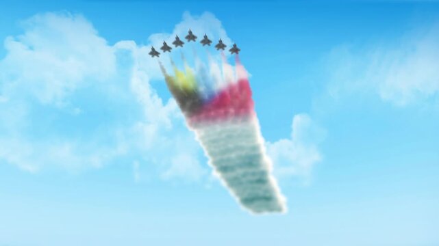 Antigua and Barbuda Flag 3D Render Animation Created with Colored Smoke Trails by Aircraft