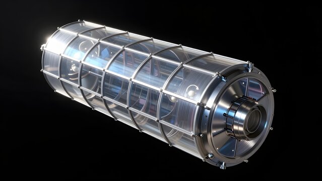187. [STYLE] of an abstract space colonization habitat module floating in orbit with brushed aluminum and translucent panels, dramatic rim lighting, cool sapphire and pearl palette, abyssal black back