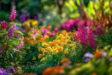 Obraz premium Vibrant summer garden with colorful flowers in bloom