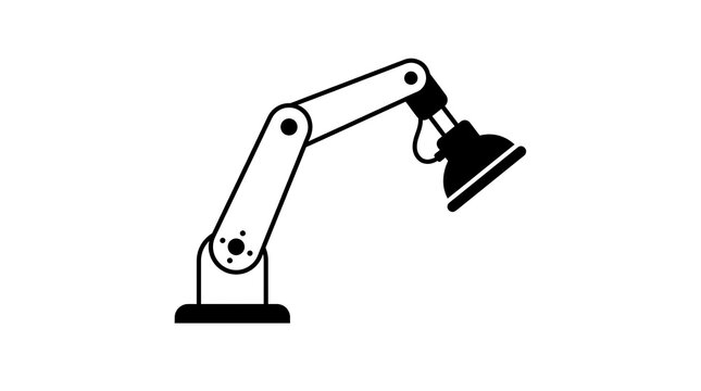 A simple black and white vector illustration of a robotic arm with a suction cup end effector, suitable for industrial or technology-related designs