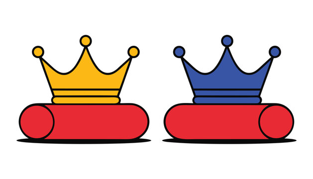 Vector illustration of two crowns on velvet cushions with monarchy nobility authority leadership majestic