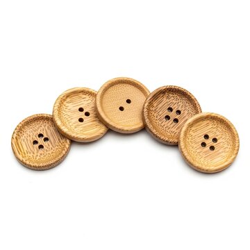 Set of Natural Bamboo Wooden Buttons for Sustainable Clothing Design.
