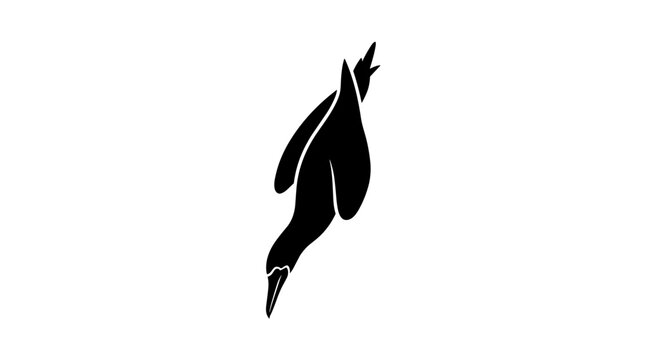 Black silhouette of a diving penguin on a white background.