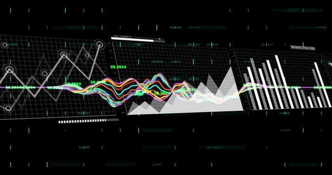 Waveform ribbons expanding and stacking on data pulse, rotating grid marking peaks, showing trends