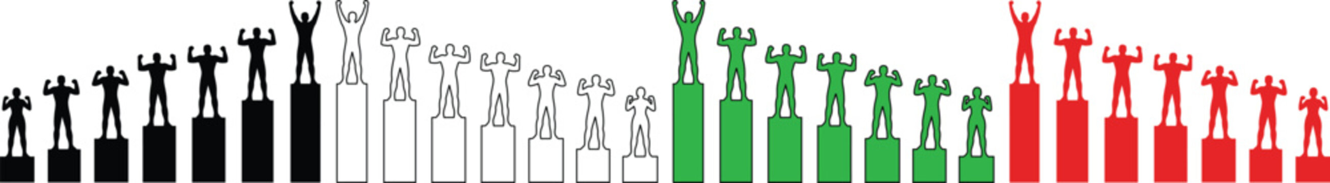 Human figure bar chart vector, a dynamic infographic representing growth and decline, business progress, and success metrics. Modern data visualization for reports and presentations.