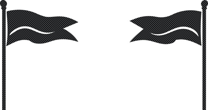 Waving black flag vector set, two blank pennant flags on poles, minimalist graphic design element for branding and decoration, isolated on white background