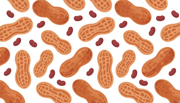Seamless Peanut Pattern with Whole and Shelled Nuts Organic Food Background Repeating Texture Natural Snack Illustration for Packaging Design