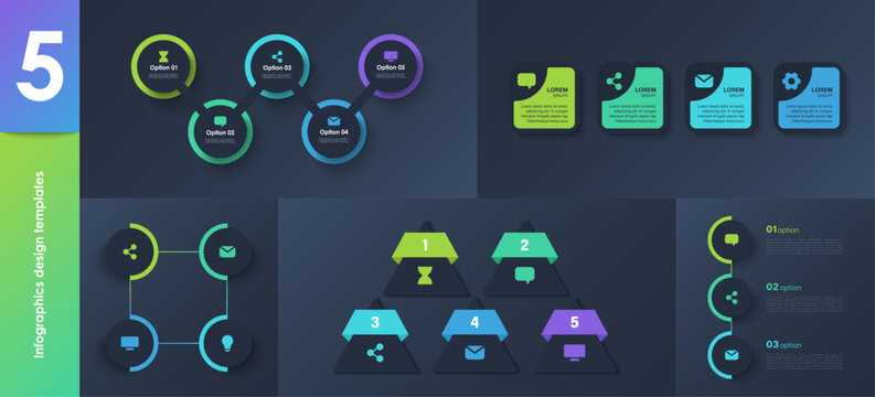Сollection of business infographic design template with options, steps or processes for workflow layout, diagram, number options, web design