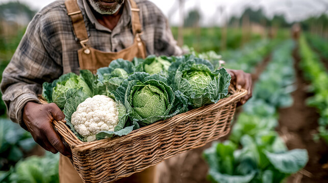 farmer harvesting fresh vegetables in fiel